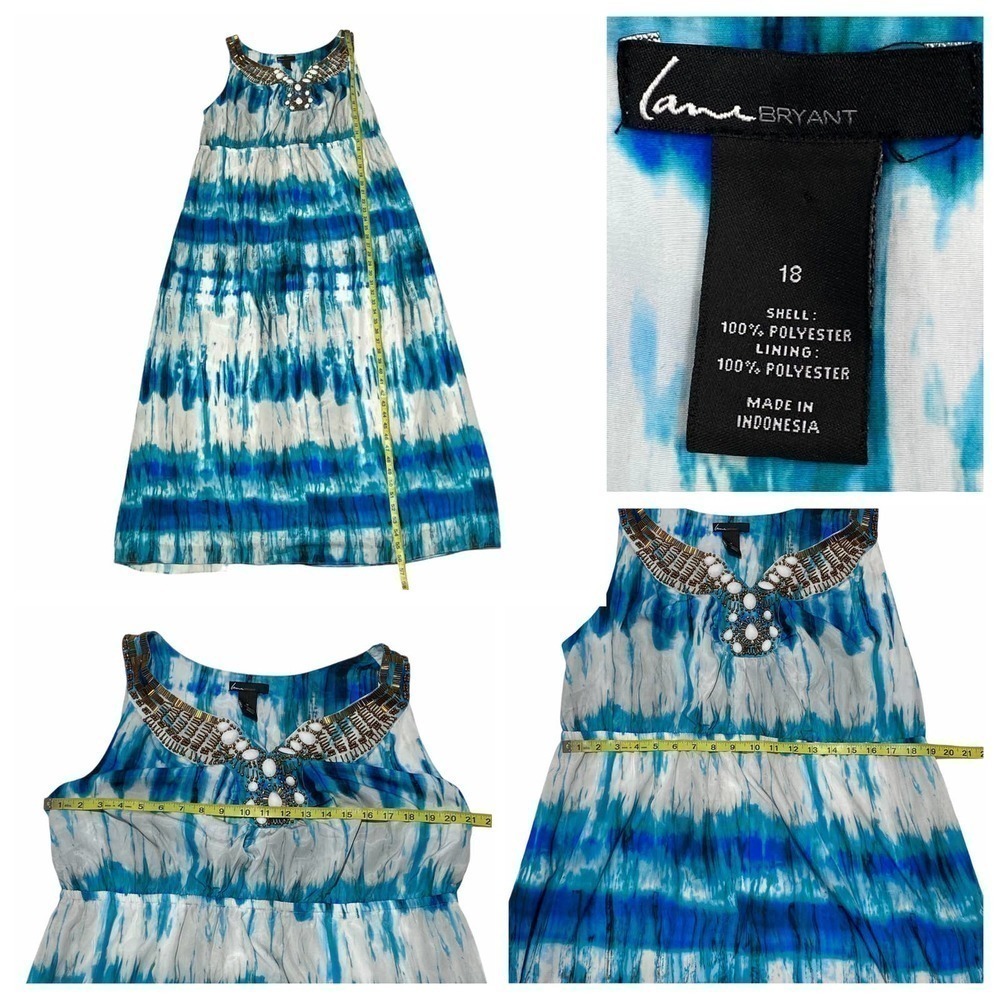 LANE Bryant Blue & White Tie Dye Sleeveless Embellished Maxi Dress - Picture 7 of 8